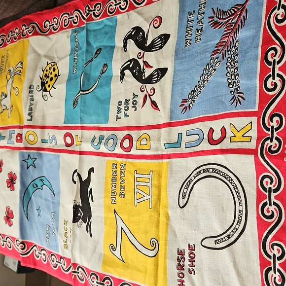Symbols Of Good Luck All Pure Linen Tea Towel - Picture 1 of 1